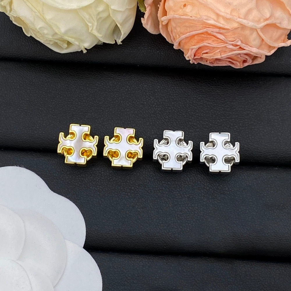 Tory Burch Pair Branded Resin Stud Earrings Silver Post